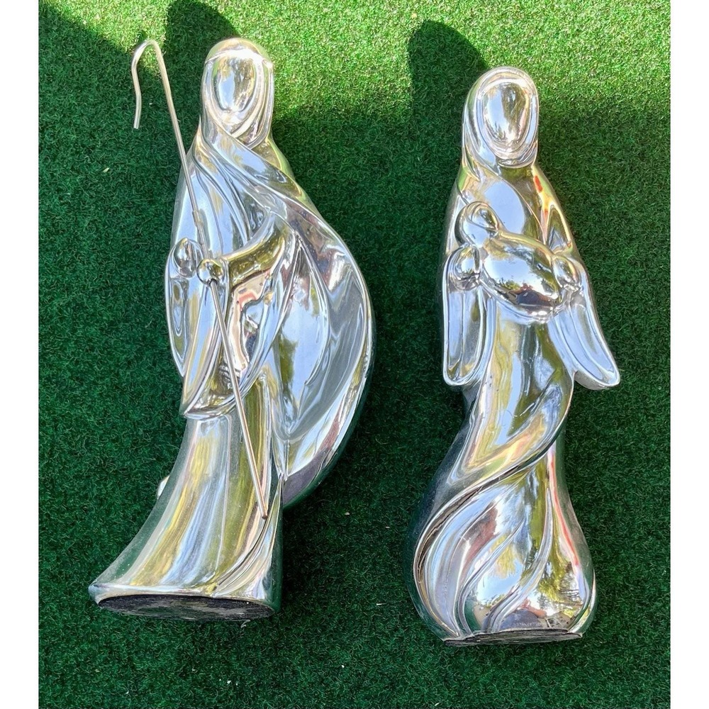 Christmas Around the World Silver Nativity Set Joseph Mary Jesus Figurines 8in